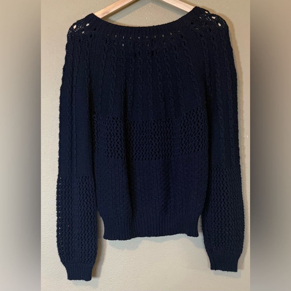 Anthropologie Guinevere Navy Blue Crewneck Alpaca Wool Knit Sweater Size Large - Picture 4 of 6